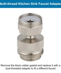 Swivel Faucet To Garden Hose Adapter Kit For Kitchen Sink Or Outdoor Hose, Multi Thread Aerator Connector, Three Quarters Inch GHT Threads, Brushed Nickel Finish, Easy Install And Leak Free Performance, brushed nickel brass adapter