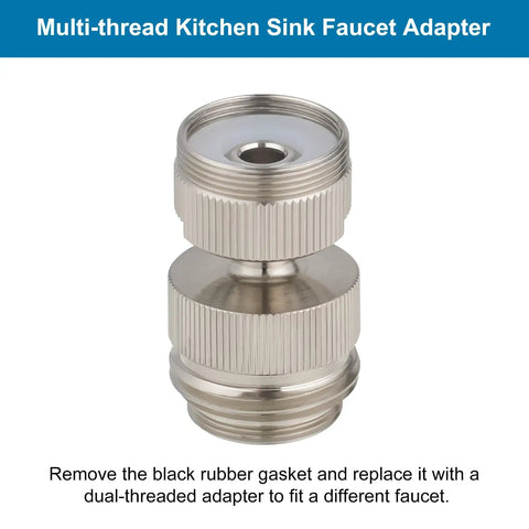 Swivel Faucet To Garden Hose Adapter Kit For Kitchen Sink Or Outdoor Hose, Multi Thread Aerator Connector, Three Quarters Inch GHT Threads, Brushed Nickel Finish, Easy Install And Leak Free Performance, brushed nickel brass adapter