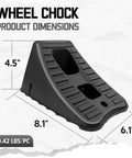 4 Pack Wheel Chocks For Travel Trailers And RVs, Non Slip Stackable And Lightweight Wheel Stoppers, dimensions shown, black