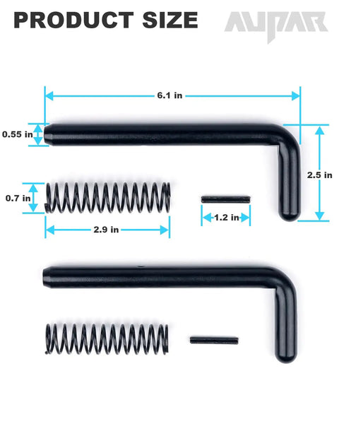 Heavy Duty Steel Trailer Gate Spring Latch Repair Kit 819T Anti Rust Black parts with sizes shown.