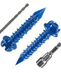 Badass Heavy Duty 100 Pack Slotted Hex Concrete Screws 3/16 By 1-1/4 Inch Blue Hexagon Head Anchors with drill bit and driver