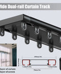 Ceiling Mounted Double Curtain Track System In Aluminum, White Finish, Silent Rails, 2.4m Length (7.9ft), Heavy-Duty Glide For Thick Curtain Panels Up To 88lbs, black dual-rail with hooks