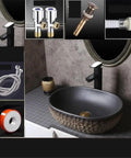 USZWBY Imitation Stone Ceramic Vessel Sink Small Wash Basin for Outdoor Pool Home Bathroom Modern Countertop Art Design with faucet and accessories.
