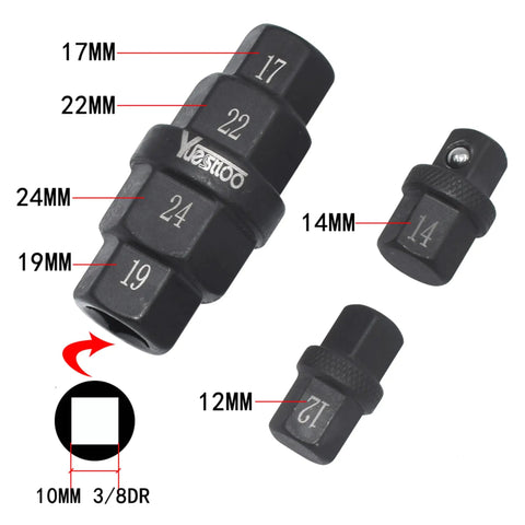 Six In One Motorcycle Hex Axle Tool For Front Axle Wheel Removal And Installation, Allen Spindle Socket Adapter Sizes Shown