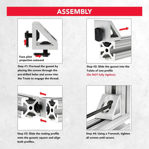 Assembly instructions for Two Hole Aluminum Inside Corner Gusset L Bracket For 80 To 20 15 Series Extrusion Compatible With T Slot Aluminum Framing