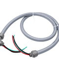 Heavy Duty Liquid Tight Flexible Conduit AC Whip Kit 3/4 Inch X 6 Foot showing flexible gray PVC tubing with pre-terminated wires.