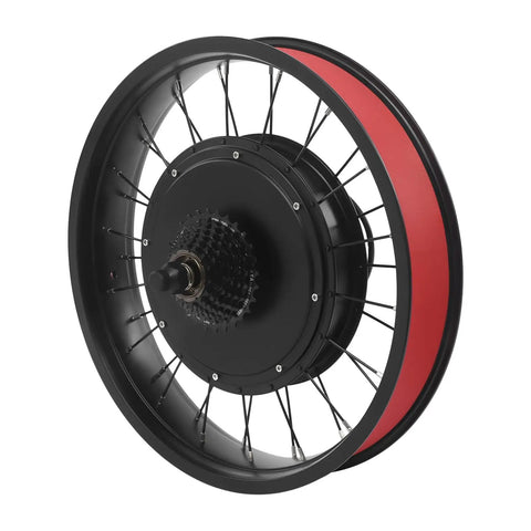 Beast 1000W Fat Tire Ebike Brushless DC Motor Conversion Kit rear hub motor wheel with red rim for quick, rugged rides.