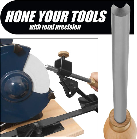 Pro Grind Sharpening System For 6 Inch Grinders To Sharpen Lathe Turning Tools Chisels Skews Bowl Gouges with jig in use