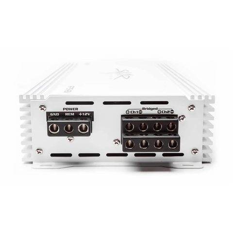 Rear view of RP-75.4ABM 500 Watt Full Range Class AB 4 Channel Marine Amplifier, showing waterproof circuit board connections.
