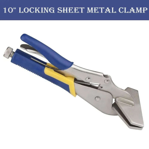 10 Inch Locking Pliers Sheet Metal Clamp showing adjustable pressure screw and rubber handle