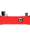 Compact Drop Tune Pedal With Polyphonic Pitch Shift 1 To 7 Semitones Down Octave Down Option Momentary And Latch Switching True Bypass Includes Power Supply And Patch Cable For Guitar, red metal side view