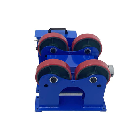 Heavy Duty Rotary Welding Positioner Tank Turner With 2200 Lb Load Capacity, featuring adjustable red rollers for pipe support.