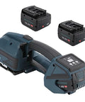 Heavy Duty Handheld Electric Strapping Gun With Self Locking Action And Lcd Screen For.5 To.7 In Pp Pet Straps Portable Baler Banding Tool, showing gun and two batteries.