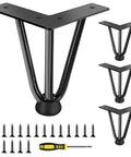 6 Inch 3 Rod Solid Metal Hairpin Furniture Legs Set Of Four In Black Finish Heavy Duty Support Up To 900 Pounds With Screws