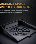 Slick Half Width Mac Mini Rack Mount For 10 Inch Server Cabinet Secure Screw In Bracket on a dark surface, showcasing compact design.