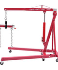 Heavy Duty Two Ton Foldable Engine Hoist With Adjustable Cherry Picker Crane Boom and Six Tight Turning Casters for efficient garage use.