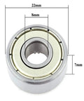 608z Sealed Deep Groove Ball Bearings 8x22x7mm with dimensions labeled for inner and outer diameter, durable carbon steel, close-up view