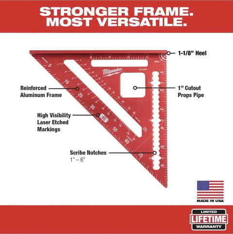 7 Inch Magnetic Rafter Square With Rare Earth Magnets And Precision Aluminum, Easy Read Framing Tool Featuring 1 In Cutout Props Pipe