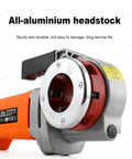 Heavy Duty Handheld Electric Pipe Threading Machine Powered By A Pure Copper Motor And Features A Heavy Duty Six Head Die Set To Nail Plumbing Installations Quick with aluminum headstock.
