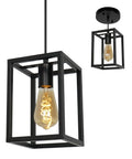 Dope Black Industrial Pendant Light With Adjustable Cord, Farmhouse Style 1 Light Chandelier For Hallway, Kitchen Island, Dining Room And Entryway, Rectangular Hanging Fixture With E26 Socket, 5.9 x 8.5 Inches.