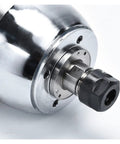 Close-up of Dead Simple 4KW Liquid Cooled CNC Spindle Motor For Engraving Milling And Drilling, showcasing metal housing and collet.