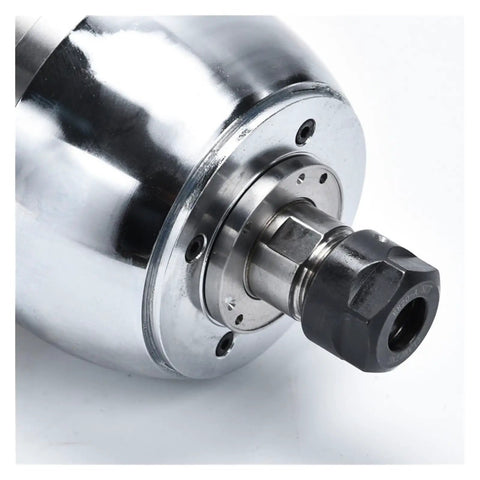 Close-up of Dead Simple 4KW Liquid Cooled CNC Spindle Motor For Engraving Milling And Drilling, showcasing metal housing and collet.
