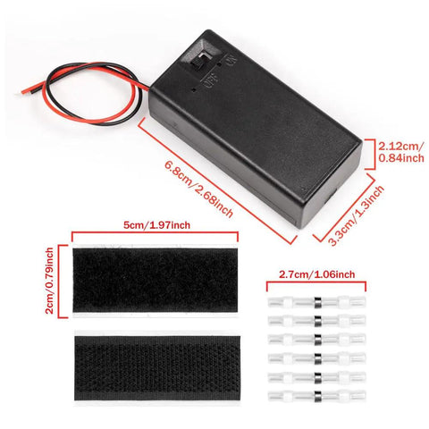 No Sweat Six Pack Nine Volt Battery Holders Featuring Smooth Ride On Off Switches with tinned leads and hook loop straps.