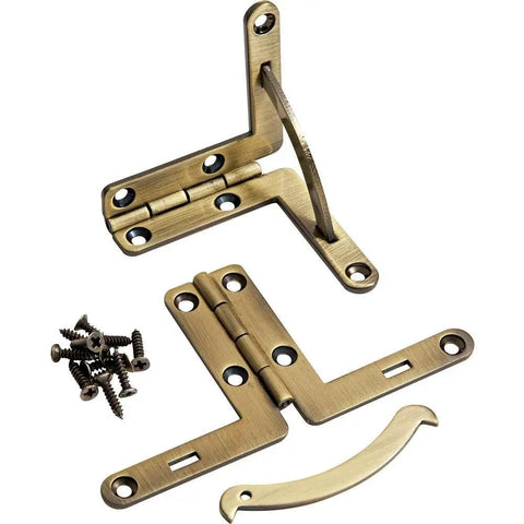 Hella Tough Small Solid Brass Quadrant Hinges Antique Brass Finish Smooth Swing Holds Cabinet Lid Open Tight Quality Furniture Hardware Pair For Kitchen Cabinets