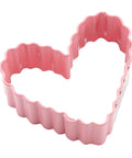 Pink metal cookie cutter in crinkle-heart shape, 3-inch.