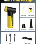 Kickass Electric Air Duster And Blower For PC And Car Cleaning, 150000 RPM Turbo Fan with accessories: nozzles, brushes, cord