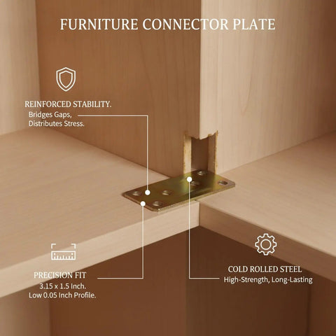 Flat Steel Connector Plate For Wood Repair To Fix Cabinets And Bookshelves, 3.15 X 1.5 Inch Cold Rolled Bracket reinforcing joint
