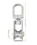 Front view of 20 Piece M15 Stainless Steel Single Pulley Block for Lifting and Towing, showing swivel hook and measurements