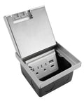 Slick Recessed Floor Outlet With Dual Usb A And C Ports Heavy Duty Flush Mount Electrical Receptacle Box Kit open for wiring access.