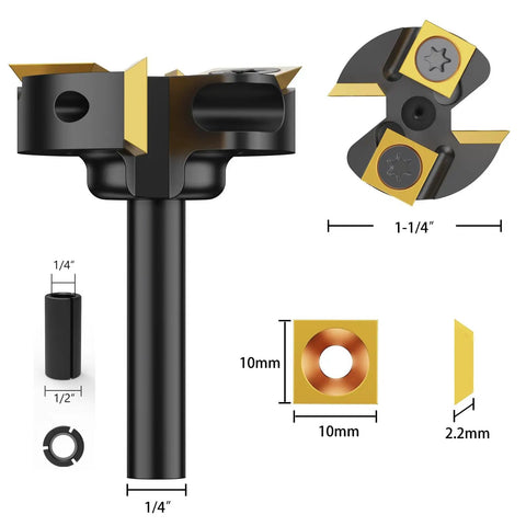 Slab Flattening Router Bit Heavy Duty With One Quarter Inch Shank, One And Three Eighths Inch Cutting Diameter, titanium coated