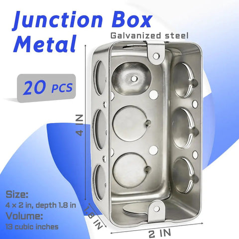 Built Tough Galvanized Steel Electrical Box Set With 4x2 Inch Junction Boxes, 1.8 Inch Depth, 13 Cubic Inch Capacity, Ideal For Home Wiring.