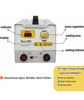Front view of 220V power unit for Spot Weld Dent Puller for Aluminum Auto Bodies with Pro Workbench setup.