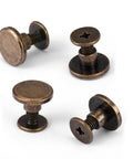 Slick Screw On Brads For Leather Crafts Dope Flat Head Rivets 5mm Copper Brass Repair Fasteners showing four decorative brass studs.