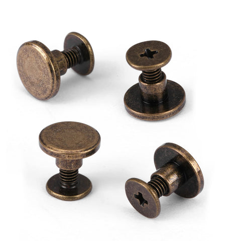 Slick Screw On Brads For Leather Crafts Dope Flat Head Rivets 5mm Copper Brass Repair Fasteners showing four decorative brass studs.