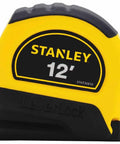LeverLock 12 Foot Tape Measure With Push Release Self Lock, yellow durable steel case, anti glare blade visible