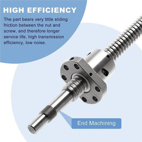 Rolled Ball Screw Kit With End Machined, 1204 Ball Nut, BK BF10 End Support, 800mm Length, highlighting high efficiency feature
