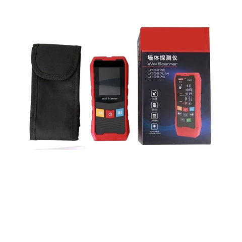 No Nonsense 4 In 1 Stud Finder Wall Scanner with carrying case, display showing multiple functions for detecting hidden objects.