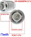Boost Your Ride On With A 24V RS555 Motor Upgrade, 40000RPM, 23T Pinion showing detailed dimensions and gearing.