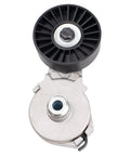 Heavy Duty Complete Serpentine Drive Belt And Tensioner Assembly Kit Stops Squealing Keeps Engine Running Smooth As Butter Ensures Power For Daily Commute And Cruising Fixes Belt Fast To Avoid Expensive Breakdowns Or Trouble And Keeps Driving Safe, silver metal belt tensioner pulley