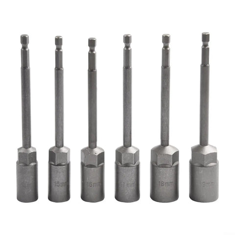 15 Piece Deep Hex Socket Set With 150mm Long Reach Nut Driver Bits For Impact Driver 1/4 Inch Hex Shank Automotive Tool Kit, six bits displayed