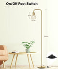 Brass Gold Standing Floor Lamp With 6W LED Bulb Foot Switch next to chair and table in living room setting.
