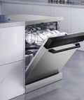 Sleek Compact Countertop Dishwasher Featuring Fully Automatic Smart Controls And Hot Air Drying, with dishes loaded inside.
