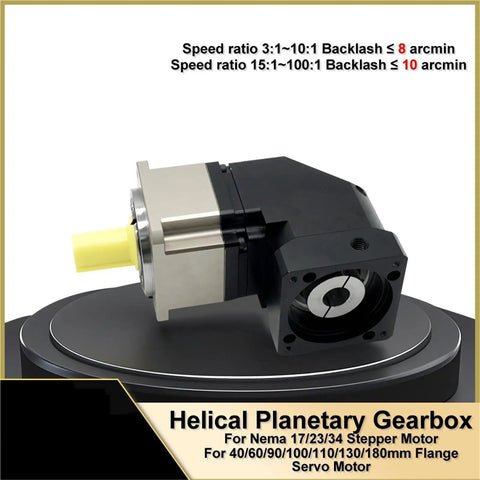 Heavy Duty Ninety Degree Planetary Gearbox For Servo And Stepper Motors Delivering Rock Solid Torque with Yellow Output Shaft.