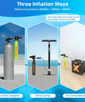 0.5L Portable Scuba Tank For Freediving And Snorkeling with inflation methods: scuba adapter, hand pump, air compressor.