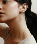 Four Pairs Gold Stud Earrings For Women Set, 14K Gold Plated Ball Studs In Stainless Steel, Classic And Modern Styles, Hypoallergenic Everyday Bling Jewelry, Lightweight Shine For Any Outfit, three gold ball studs worn in ear
