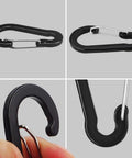 Black aluminum carabiner clips from Spiral Retractable Safety Lanyard Set Of 3 Built Tough For Keys And Tools